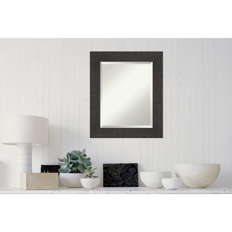 Akhia Narrow Beveled Wall Mirror, 25" x 21", Rustic Plank Espresso