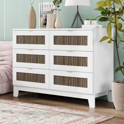 Farmhouse 6 Drawer Dresser, Rustic Chest Of Drawers, Wooden Dresser, Wide Storage Organizer Cabinet With Metal Handles