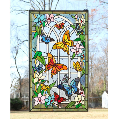 Panneau de vitrail de jardin papillon en vitrail