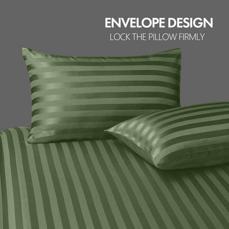 Luxury Stripe Standard Pillowcase - Set of 2, Olive Green