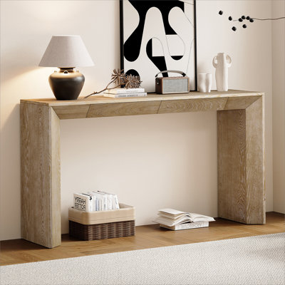 Console 60 po avec 2 tiroirs dissimulés, table d'entrée de style cascade avec pieds épaissis et grain de bois rustique pour le salon, l'entrée et le couloir (noir)