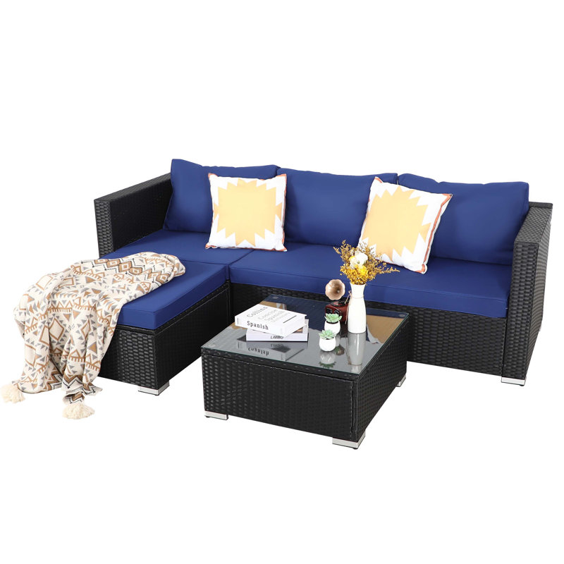 Gotelinde 4 - Person Modular Patio Conversation Set with Cushions, Blue