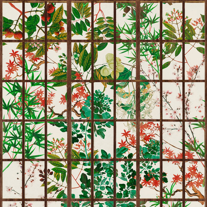 Impermanence Floral Wallpaper Roll, Green/Red/Taupe