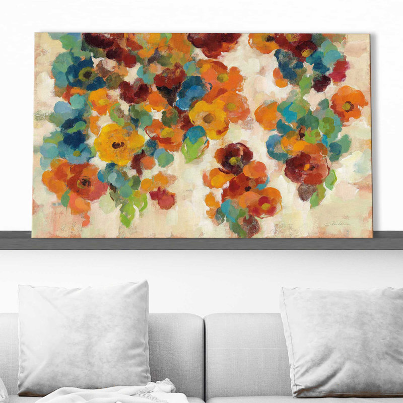 Épice et fleurs turquoise - Peinture, Toile tendue, H 28 po x l 48 po x P 1,5 po
