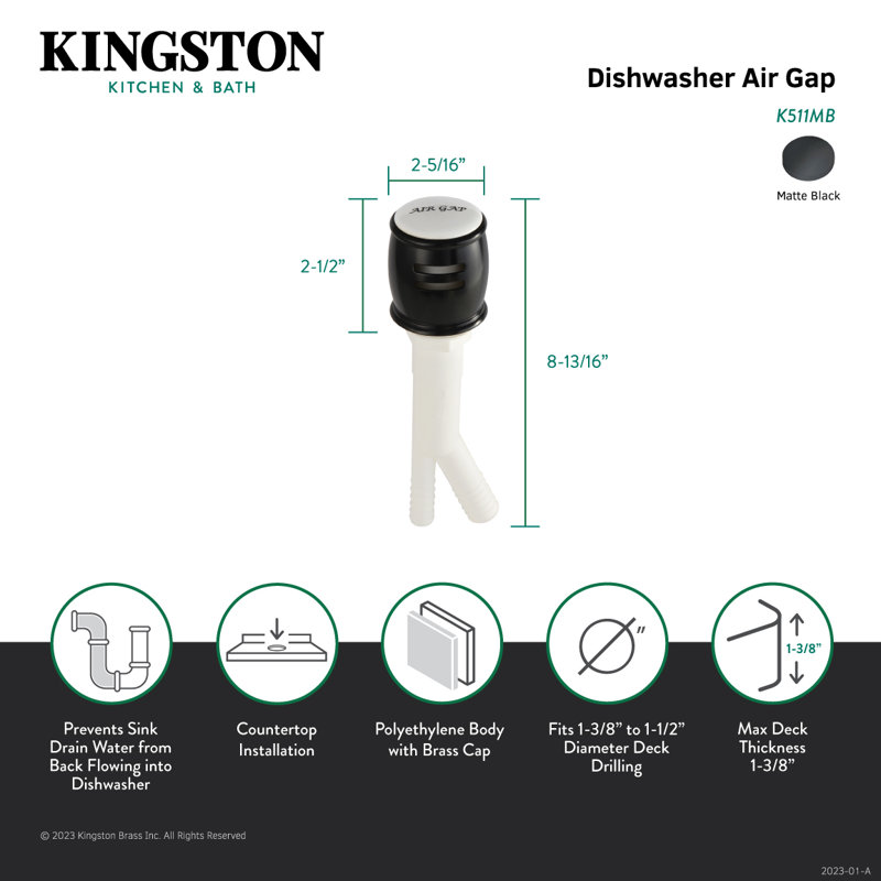 Kingston Brass Heritage Dishwasher Air Gap, Matte Black