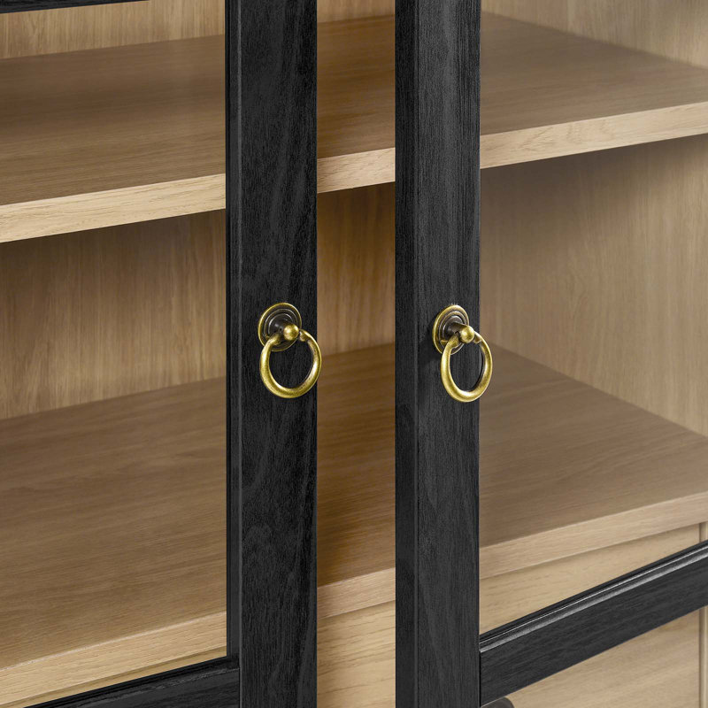 Black and Oak Tall Arched China Cabinet with Glass Doors