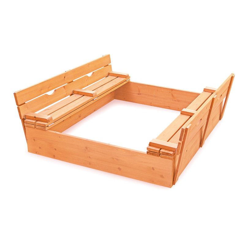 Natural Cedar Wood Sandbox with Convertible Benches