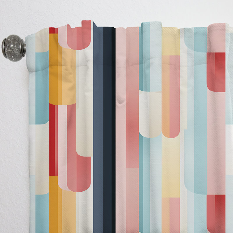 Pink Groovy Retro Striped Illusion I - Mid-Century Velvet Curtain - Room Darkening - 1 panel, 52" W x 95" L
