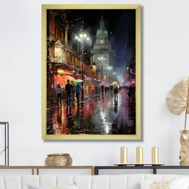 Art urbain jaune, art urbain de Broadway, H 44 po x l 34 po x P 1,5 po, Cadre doré simple