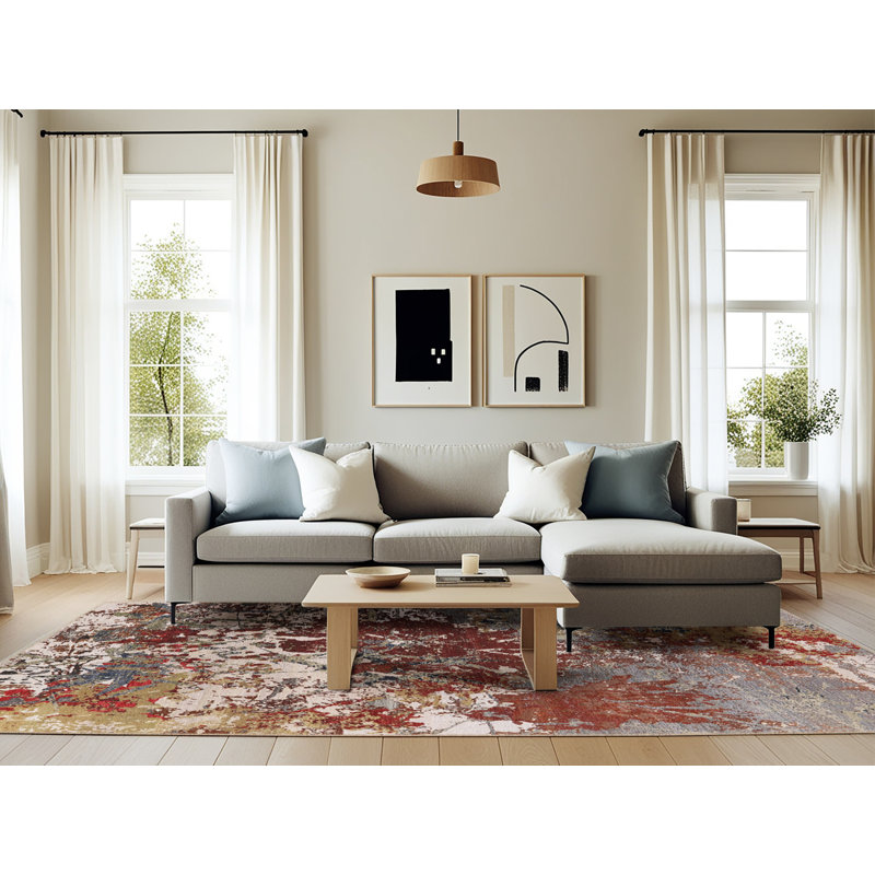Tapis rouge / brun / gris Cardonaghy, Rectangle 6 pi x 9 pi