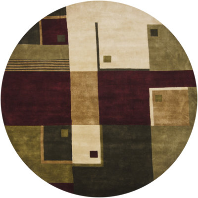 Tapis moderne abstrait en laine noué à la main jaune, beige, rouge, brun, vert et orange Callida