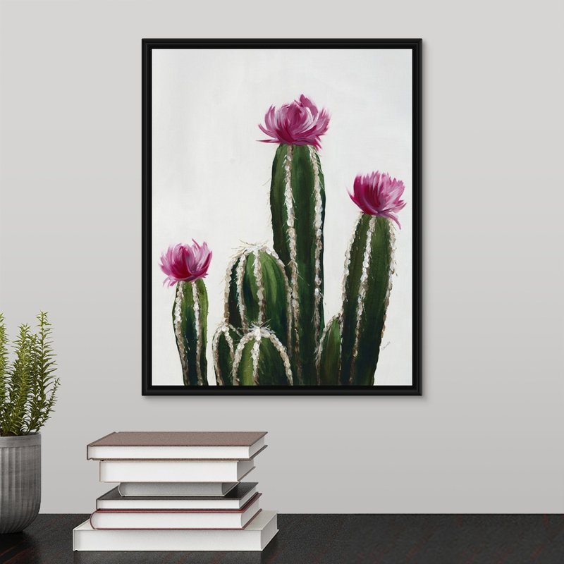 « couleur cactus vi », peinture sur toile, Cadre flottant noir, H 15,7 po x l 12,7 po x P 1,75 po