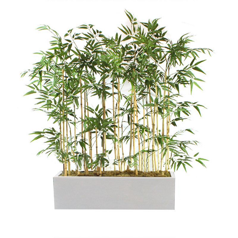Faux Bamboo Hedge in Wood Freestanding, White