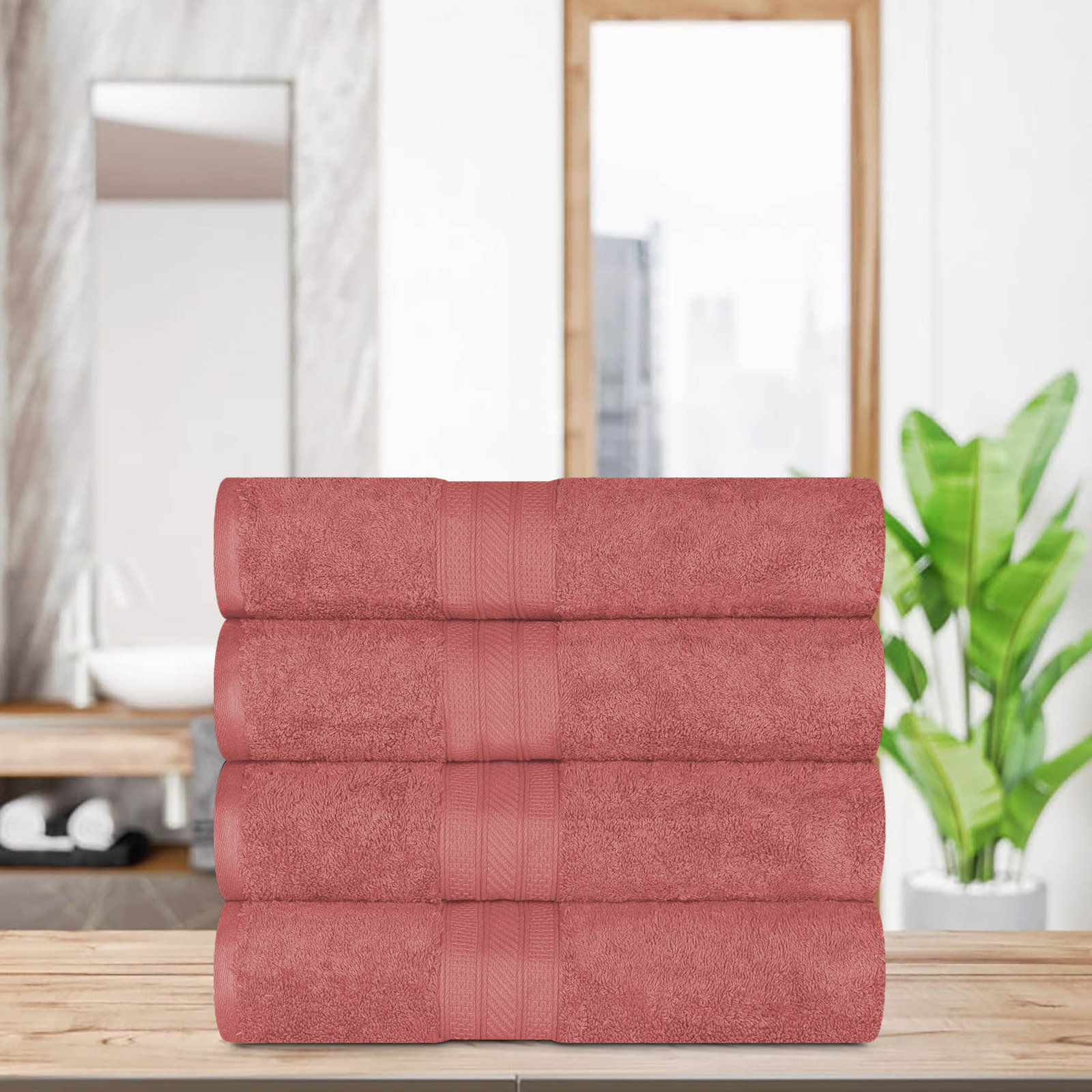 4-Piece Cotton Bath Towel Set, Blush