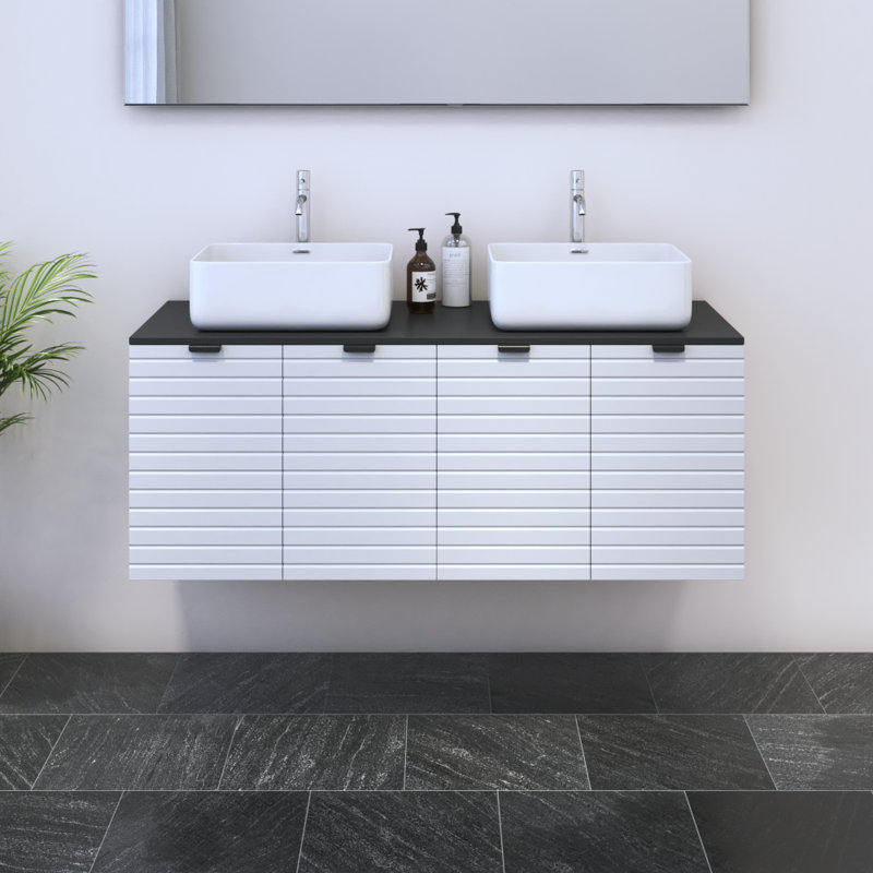 Meuble-lavabo double 47,2 po avec comptoir Karaya, Noir