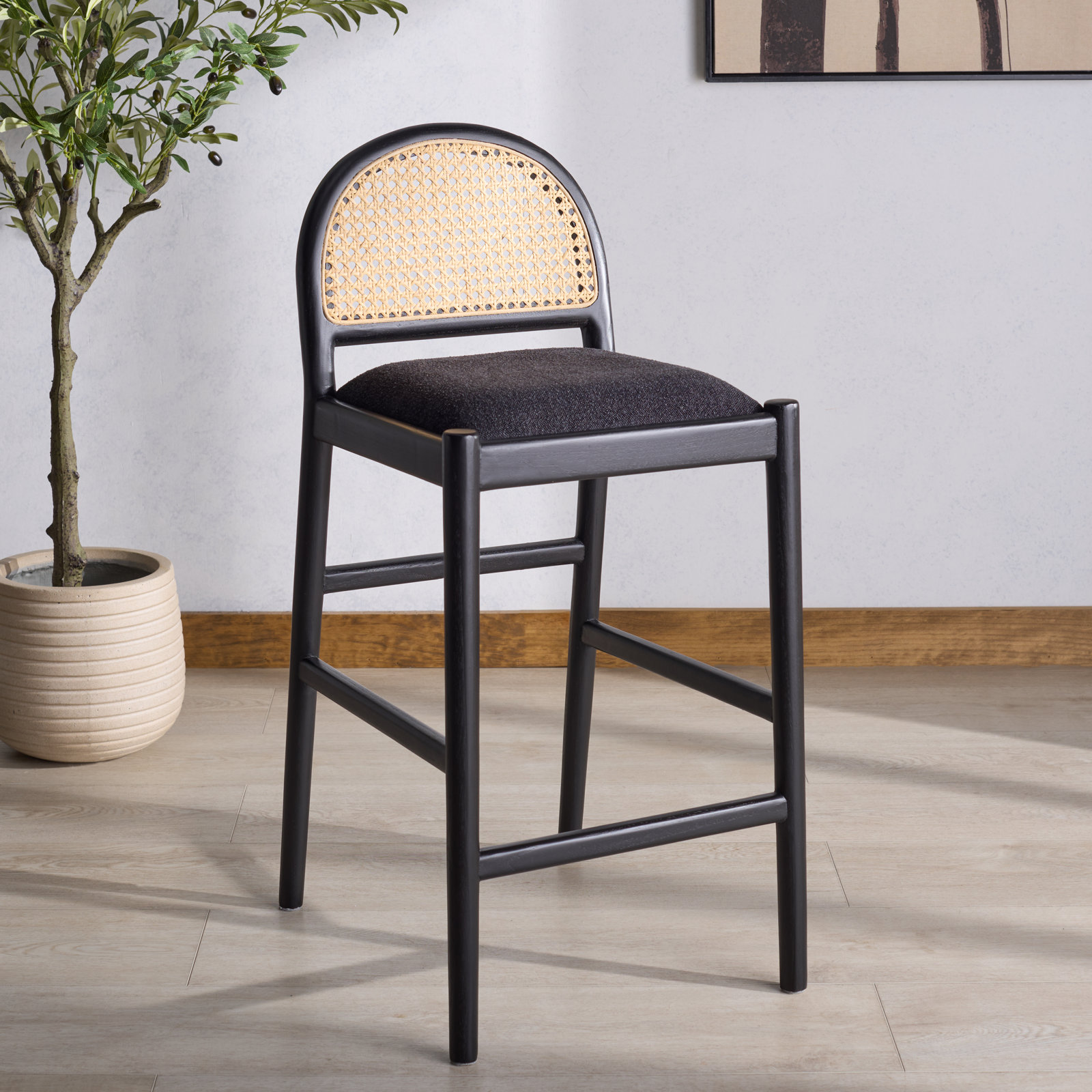 Ottavia 26" Bar Stool, Black/Boucle