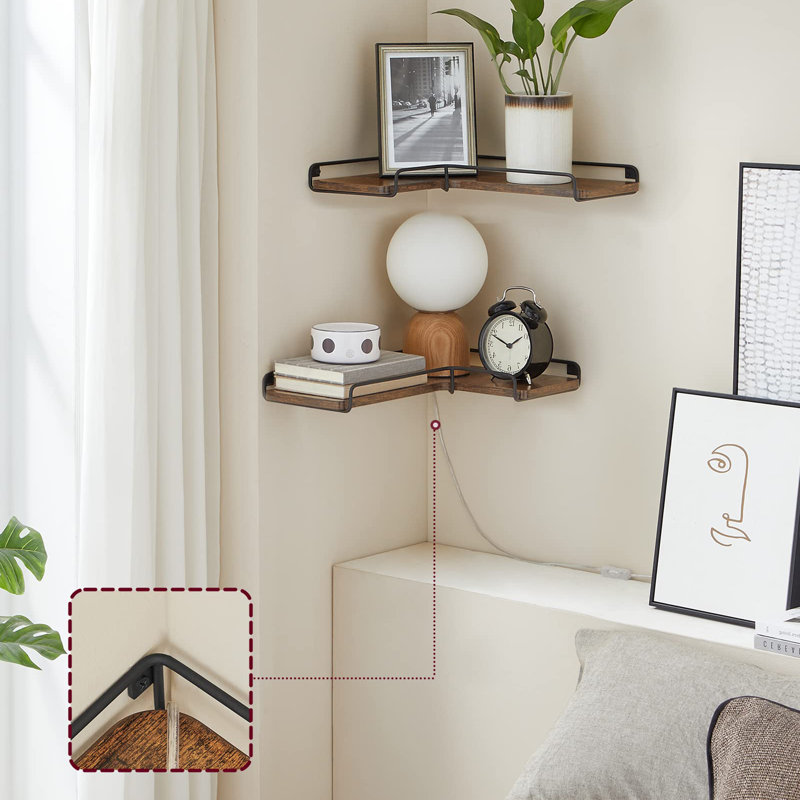 L-Shaped Corner Shelf, Rustic Brown