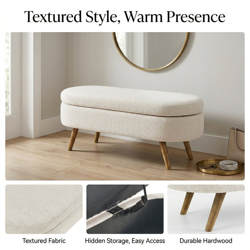 Maly Upholstered 2-Seater Storage Bench,entryway bench,bedroom bench, Beige Duplicate