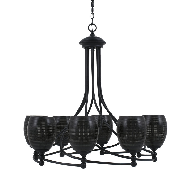 Lustre 8 lumières Sadea illustré avec verre de 5 po, Clair, Noir mat
