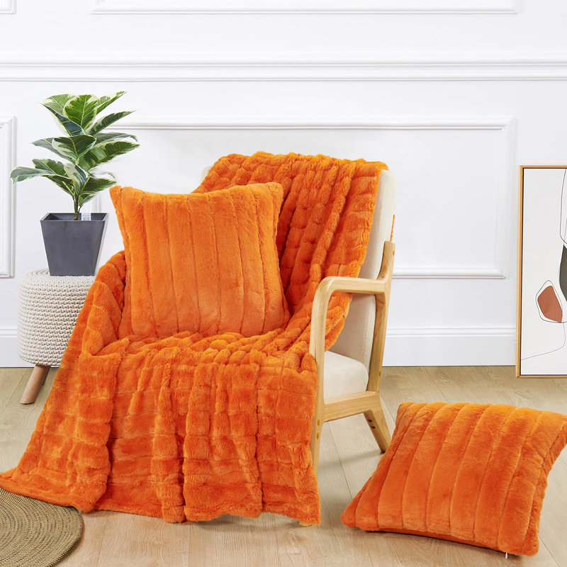Luxury Rabbit Faux Fur Throw Blanket, Burnt Orange, 50" x 60"