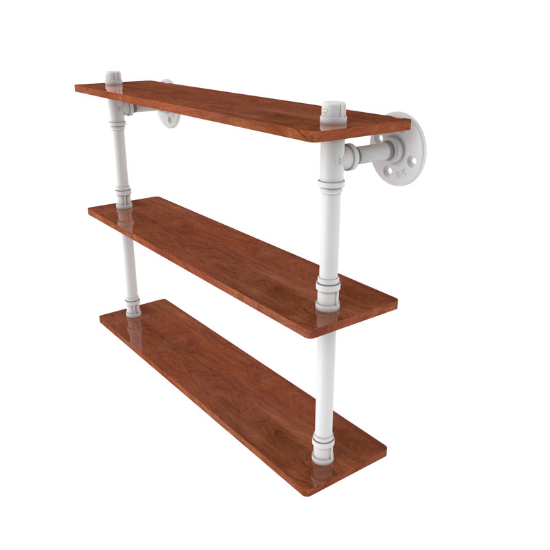 Bayer 3 Piece Walnut Industrial Pipe Shelves, Matte White,  16.9" H x 22" W x 5.6" D