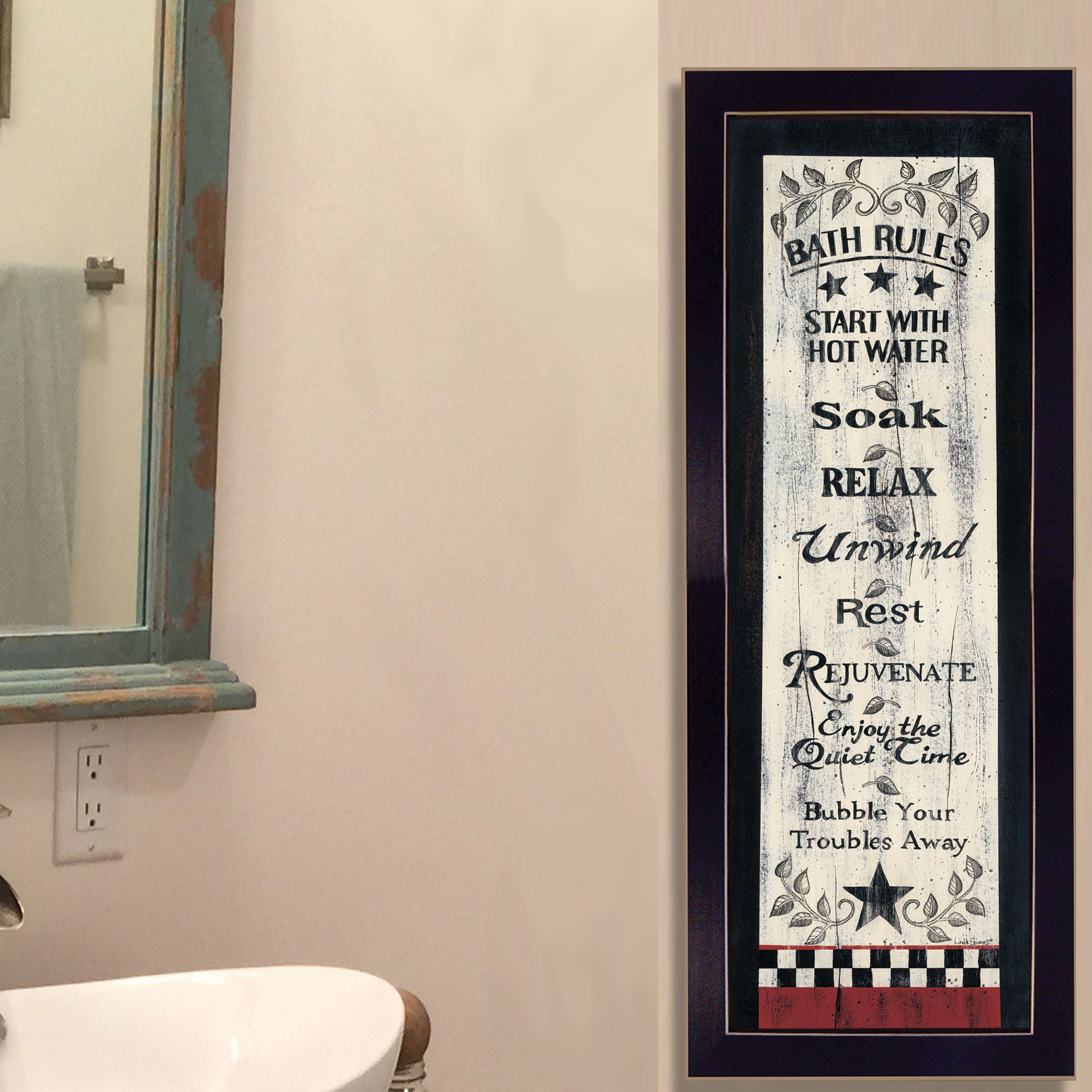 Winston Porter Bath Rules Framed Wall Art, Bathroom Wall Decor Framed ...