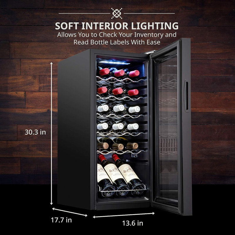 Ivation 13.6'' 18 Bottle Single Zone Freestanding Wine Refrigerator with 5-piece wine gift set