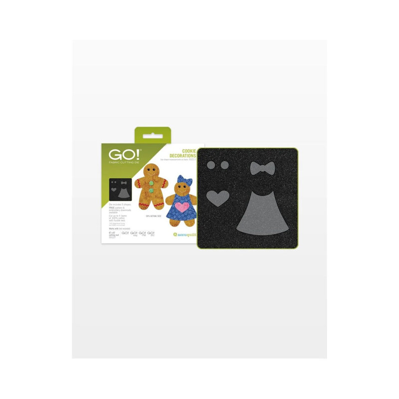 AccuQuilt GO! Cookie Decorations Quilting Die with Dress, Heart, Bow & Circle Applique Shapes, 6 x 6 in. Die