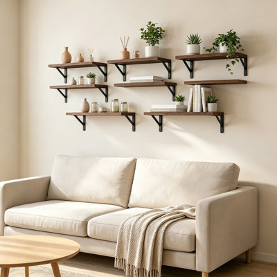 Ensemble de cinq tablettes flottantes rustiques pour décoration murale, en bois naturel, pour le salon, la chambre à coucher, la cuisine, la salle de bain et le style maison de campagne