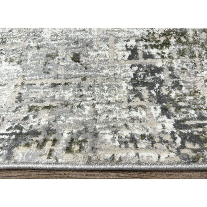 Livigno 1241 Transitional Striated Green Area Rug, Round 5'3"