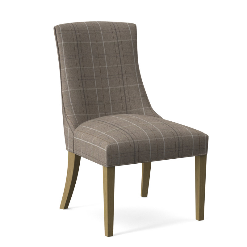 Tuxedo Slipper Dining Chair, Taupe Plaid; 0126-73, Brass Finish
