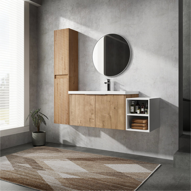 Meuble-lavabo mural 48 po avec lavabo et armoire latérale, portes à fermeture en douceur 48 po