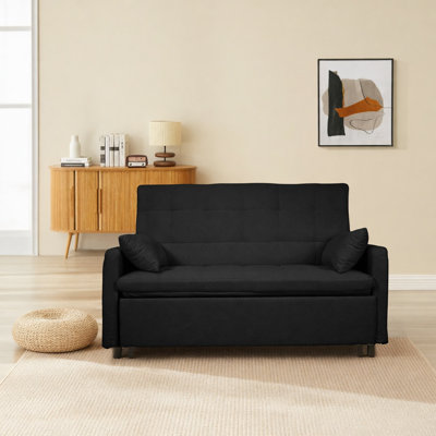 Très grand canapé-lit en tissu 2 en 1 de 61 pouces, canapé double avec sac de rangement, structure en fer renforcé, dossier et coussins réglables, convient aux chambres à coucher, aux salons et aux espaces extérieurs.