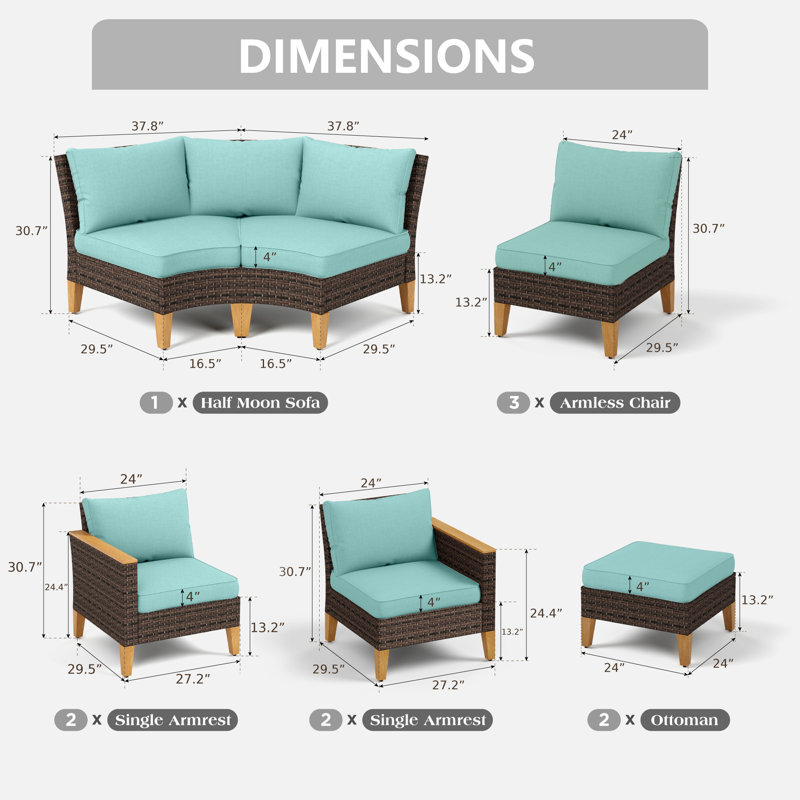 Ensemble de conversation modulaire avec coussins Salem, Bleu