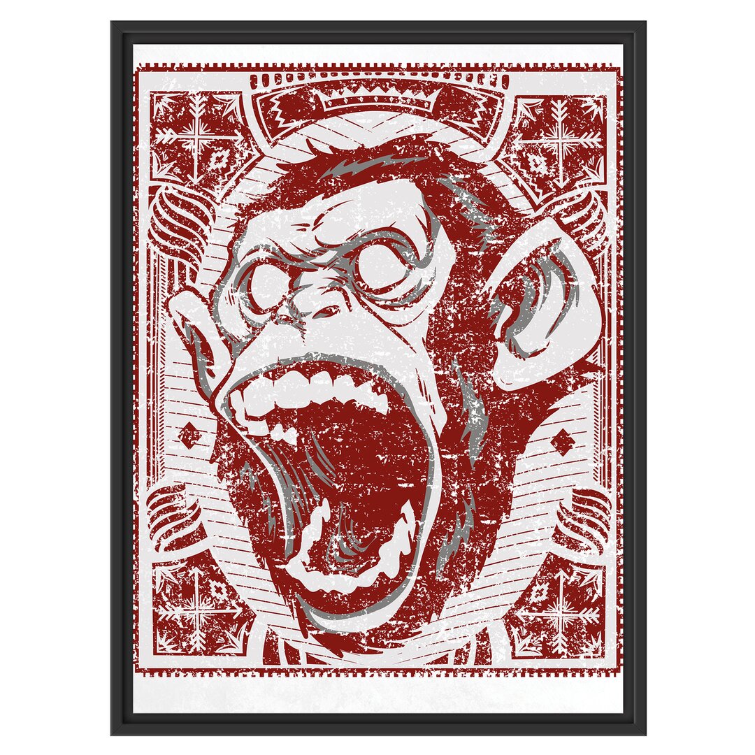 Gerahmtes Wandbild Screaming Monkey auf weißer Leinwand