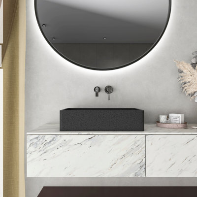 Lavabo de salle de bain rectangulaire en béton 19,68 "gris foncé moderne avec motifs