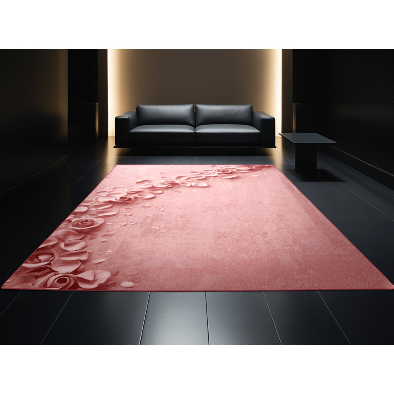 Soft Plush Fiqueroa Valentines Modern & Contemporary Abstract Area Rug in Pink – Rose Binding, 2x5