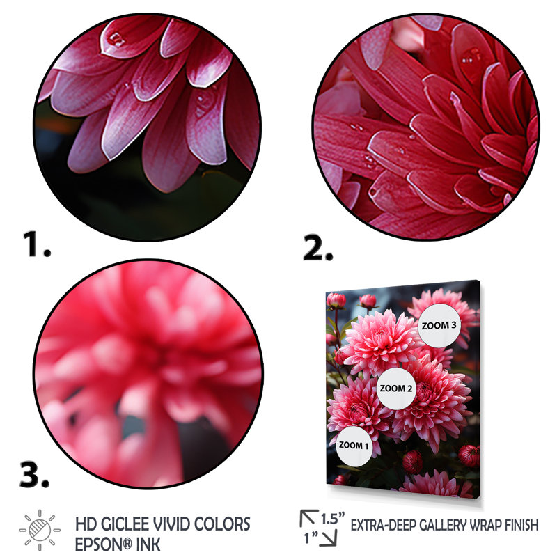 «Pink Mums Elegance In Forest III - Mums», art mural, Cadre flottant doré, H 20 po x l 12 po x P 1 po