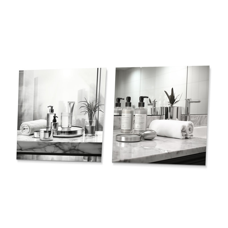 Minimalisme - Ensemble de 2 décorations murales carrées en métal noir et blanc I, H 36 po x l 72 po