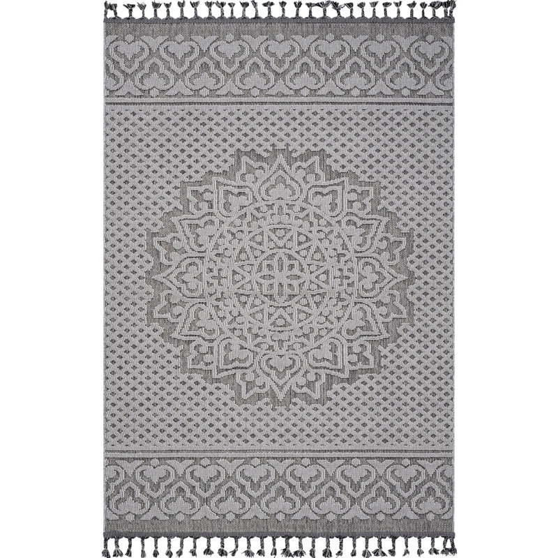 8X10 Gray/White Medallion Outdoor Carpet - Stain , Non-Shedding, Pet- Mat, , Size Options Floor Covering -, , Multiple Colors To Choose From