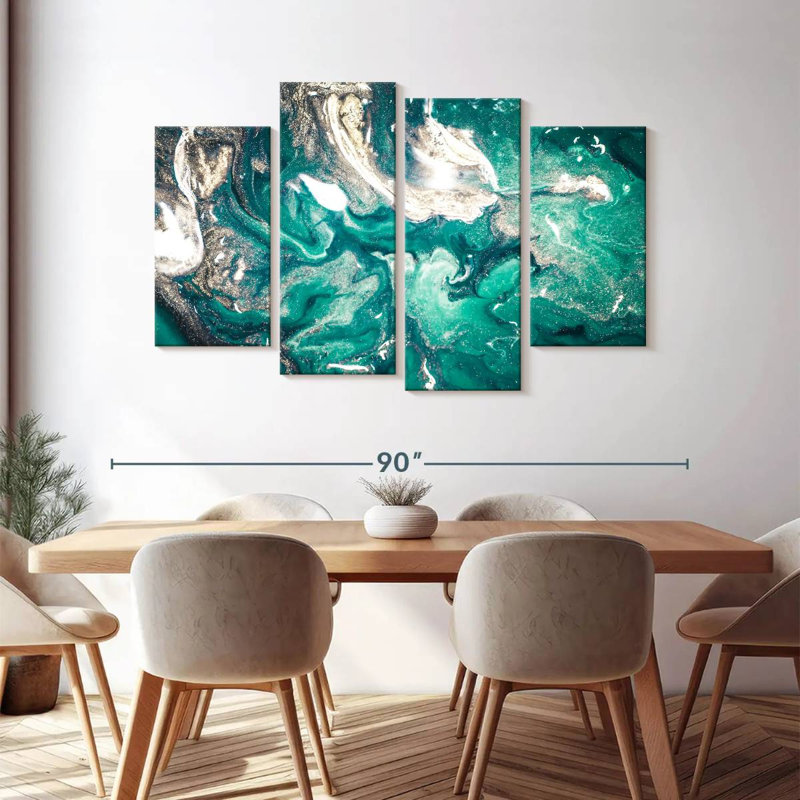 Abstract Abstract Teal On Canvas 4 Pieces Set, 48" H x 75" W x 1.25" D