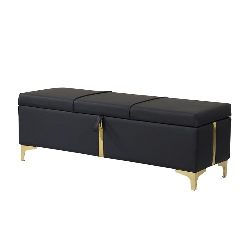 Bedroom & Living Room Stylish Storage With Metal Legs, Black, , Ample Capacity Elegant Upholstered Legs For Room, Spacious Bench