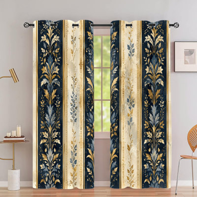 2 rideaux occultants avec œillets, rideaux en polyester à motif floral damassé rétro, isolation thermique, réduction du bruit, protection de la vie privée, rideaux obscurcissant pour chambre à coucher