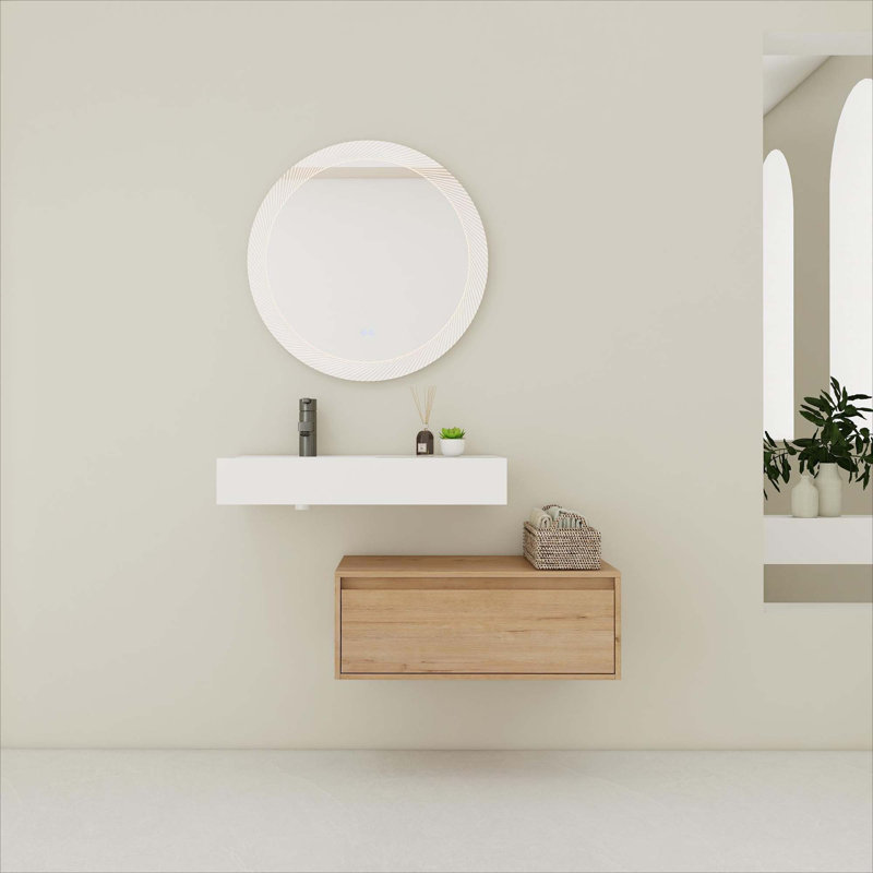 Meuble-lavabo mural de 30 po avec lavabo en résine, tiroir à fermeture en douceur et fixation à flotteur, 30"