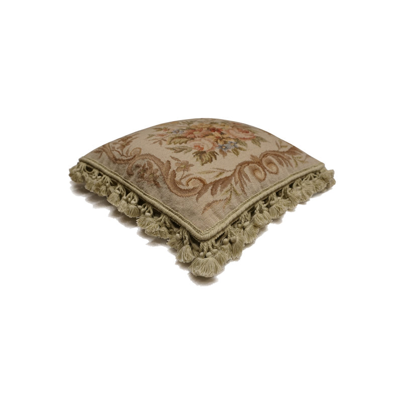 Needlepoint Square Pillow Cover & Insert, Square 16", Cream Floral