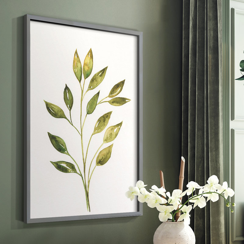 Single Twig II Framed Print - Solid Wood, Grey, 10" H x 8" W