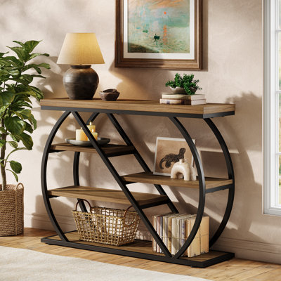 41.3" Industrial Console Table, Farmhouse Entryway Table With 5-tier Storage Shelves