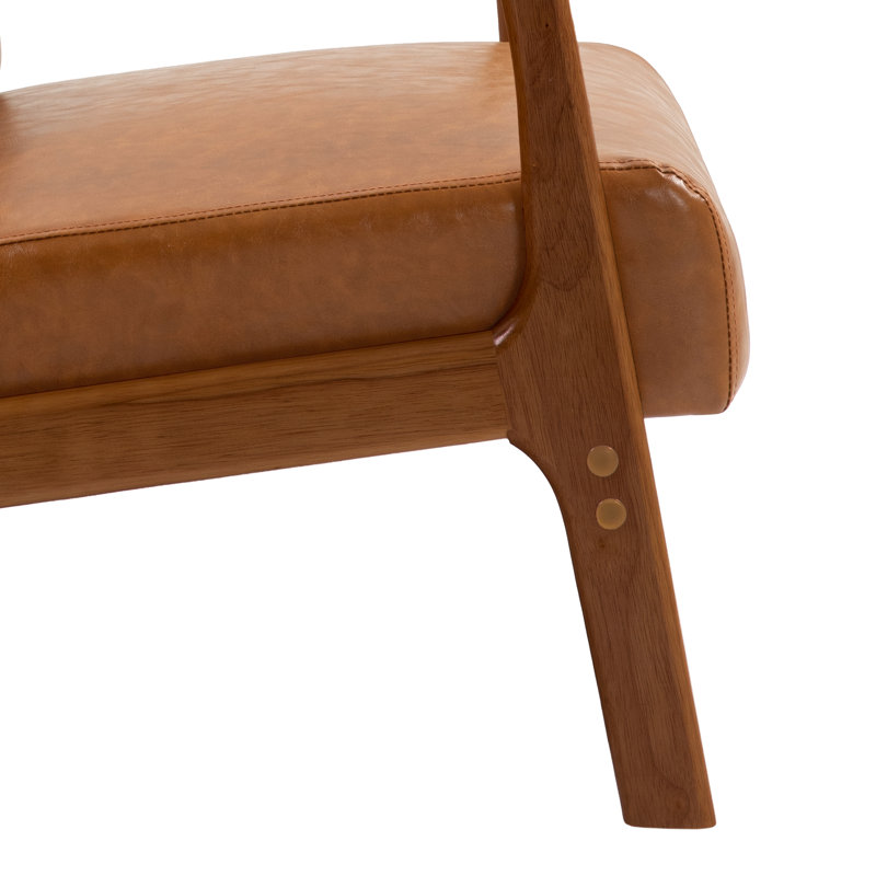Jyrin 65.5Cm Wide Armchair, Dark Brown Wood, Light Brown Faux Leather