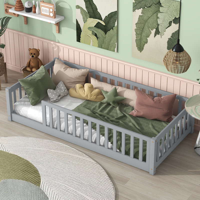 Lit simple fermé pour tout-petits - Bois sécuritaire et solide, Gris