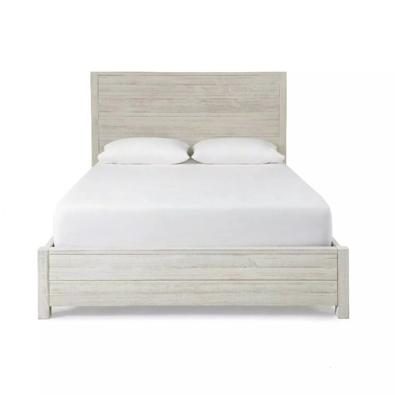 Montauk Solid Wood Panel Bed, King, Rustic Off-White